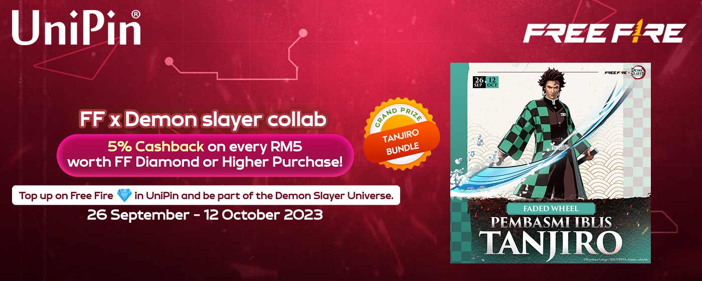 Enjoy 5% Cashback on the most anticipated collaboration of Demon Slayer x Free Fire (MY)